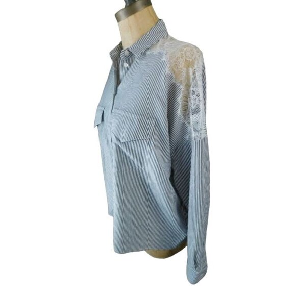 The Koopies Size M Medium (2) Striped Lace Button Down Long Sleeve Blouse Top - Picture 3 of 3